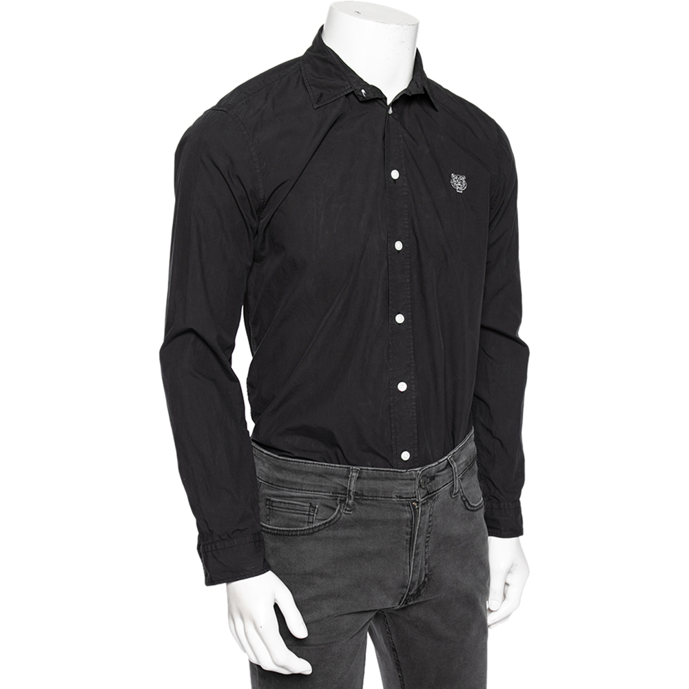 

Kenzo Black Cotton Tiger Detailed Button Down Casual Fit Shirt