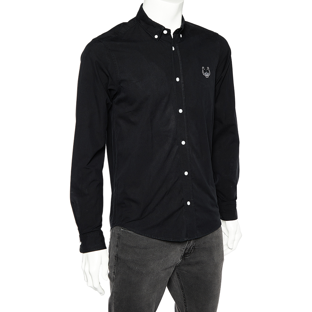 

Kenzo Black Cotton Tiger Embroidered Casual Fit Shirt