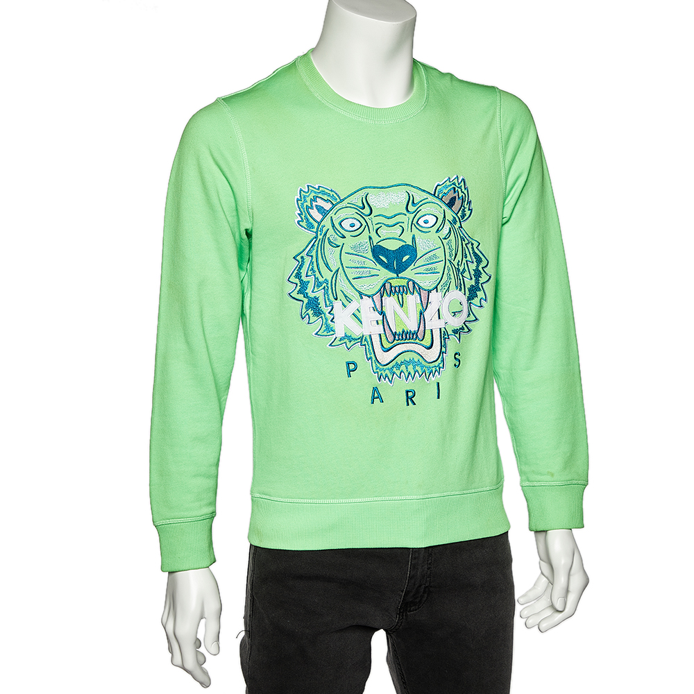 

Kenzo Neon Green Tiger Embroidered Cotton Knit Sweatshirt