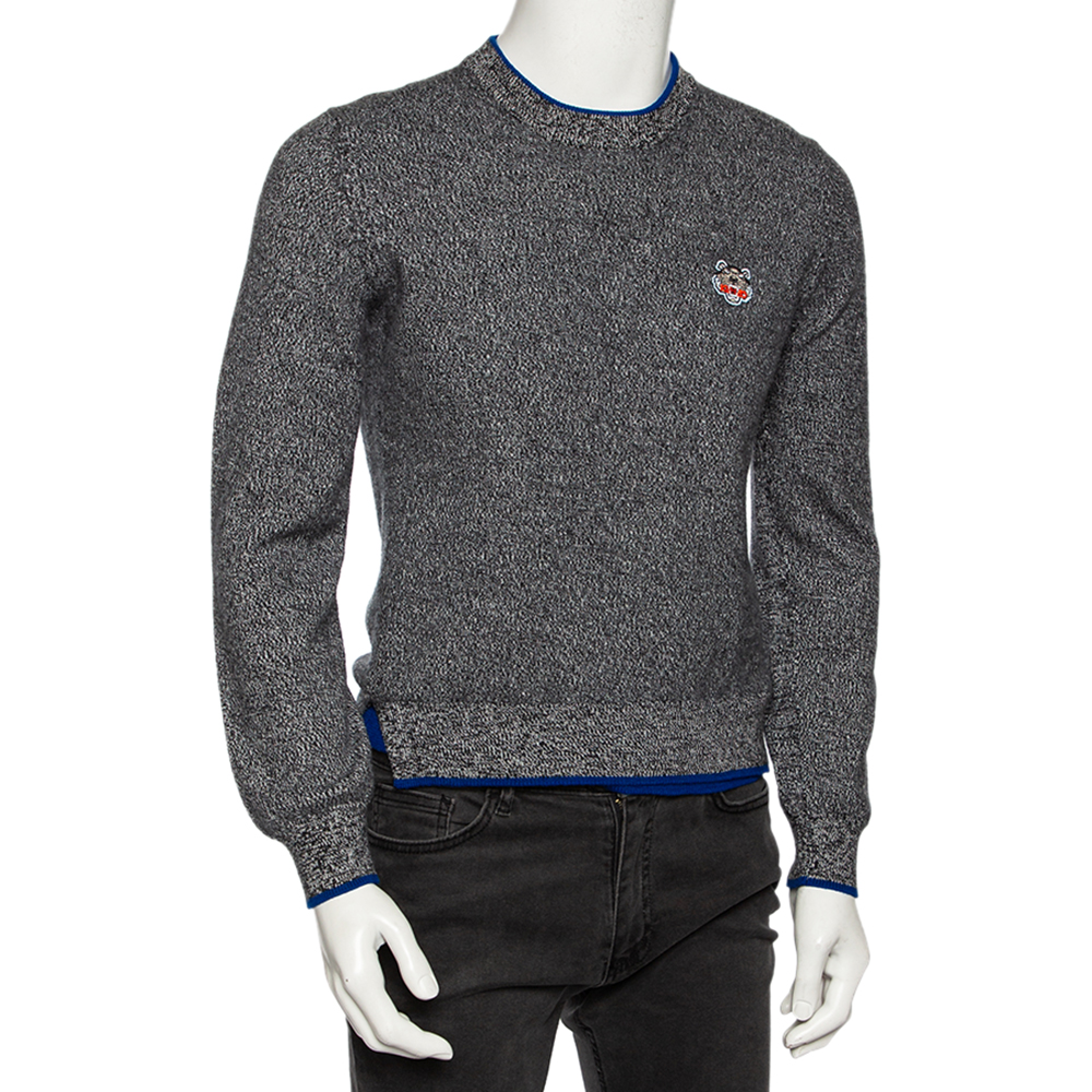 

Kenzo Grey Wool Contrast Trimmed Long Sleeve Sweater