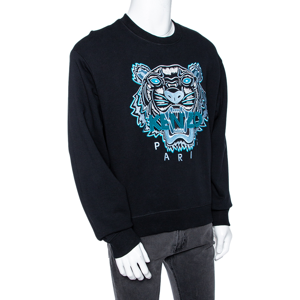 

Kenzo Black Cotton Tiger Logo Embroidered Crewneck Sweatshirt