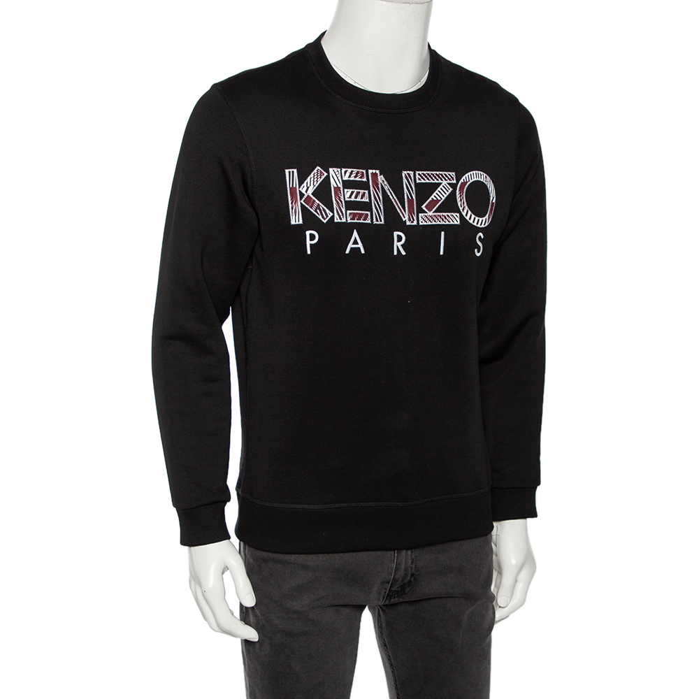 

Kenzo Black Logo Embroidered Cotton Crewneck Sweatshirt