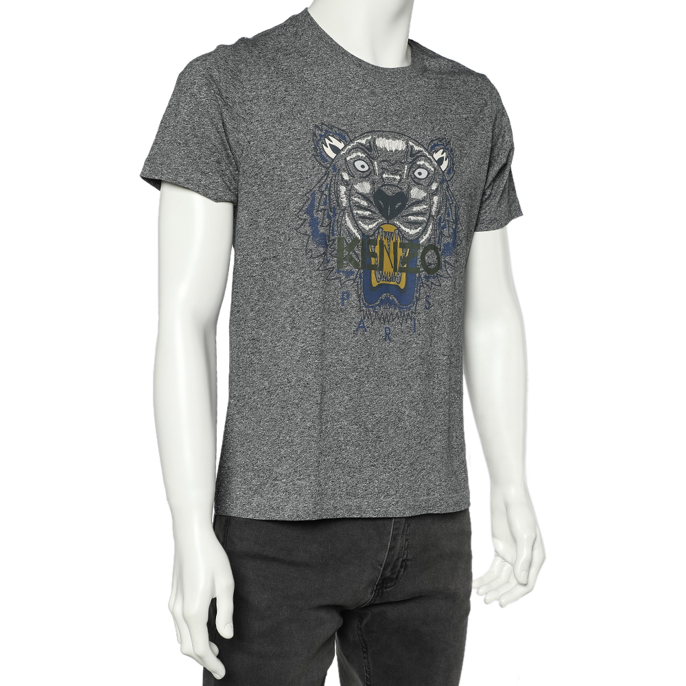 

Kenzo Charcoal Grey Tiger Printed Cotton Knit Crewneck T-Shirt