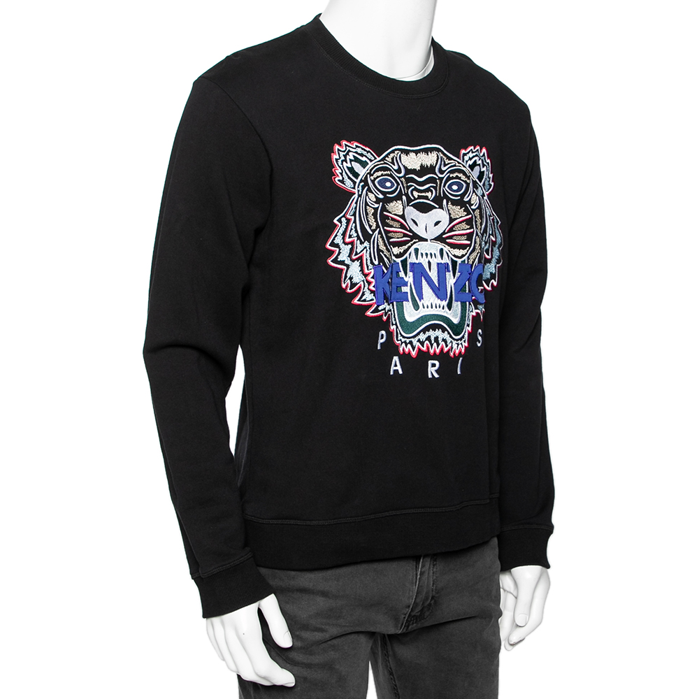 

Kenzo Black Cotton Tiger Embroidered Long Sleeve Crewneck Sweatshirt