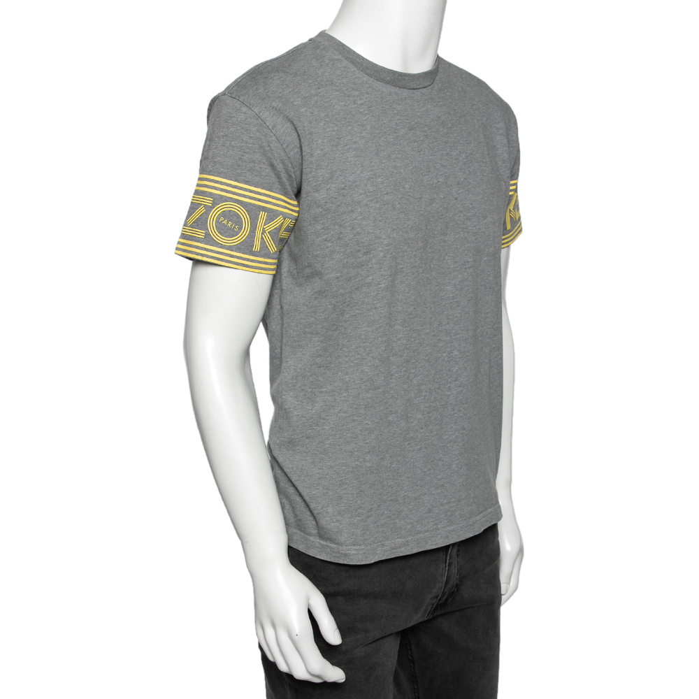 

Kenzo Grey Cotton Logo Printed Sleeve Detail Short Sleeve T-Shirt