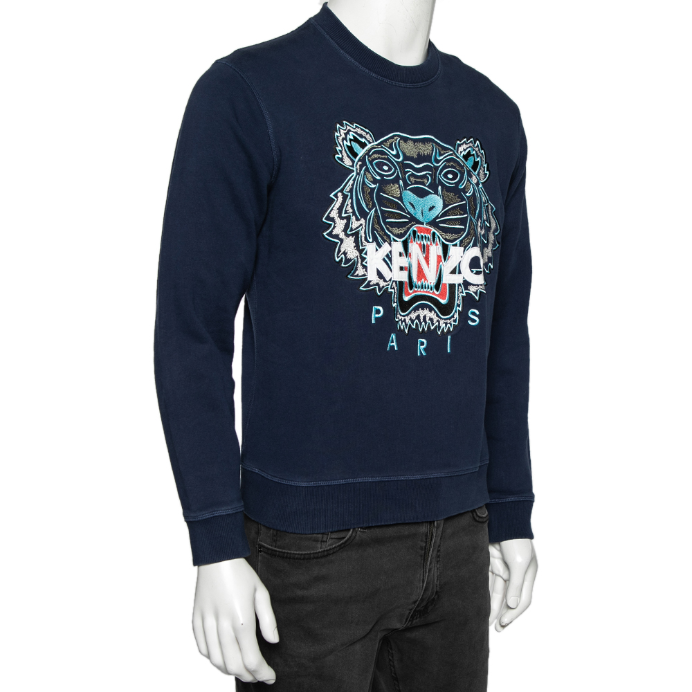

Kenzo Navy Blue Knit Tiger Embroidered Crew Neck Long Sleeve Sweatshirt