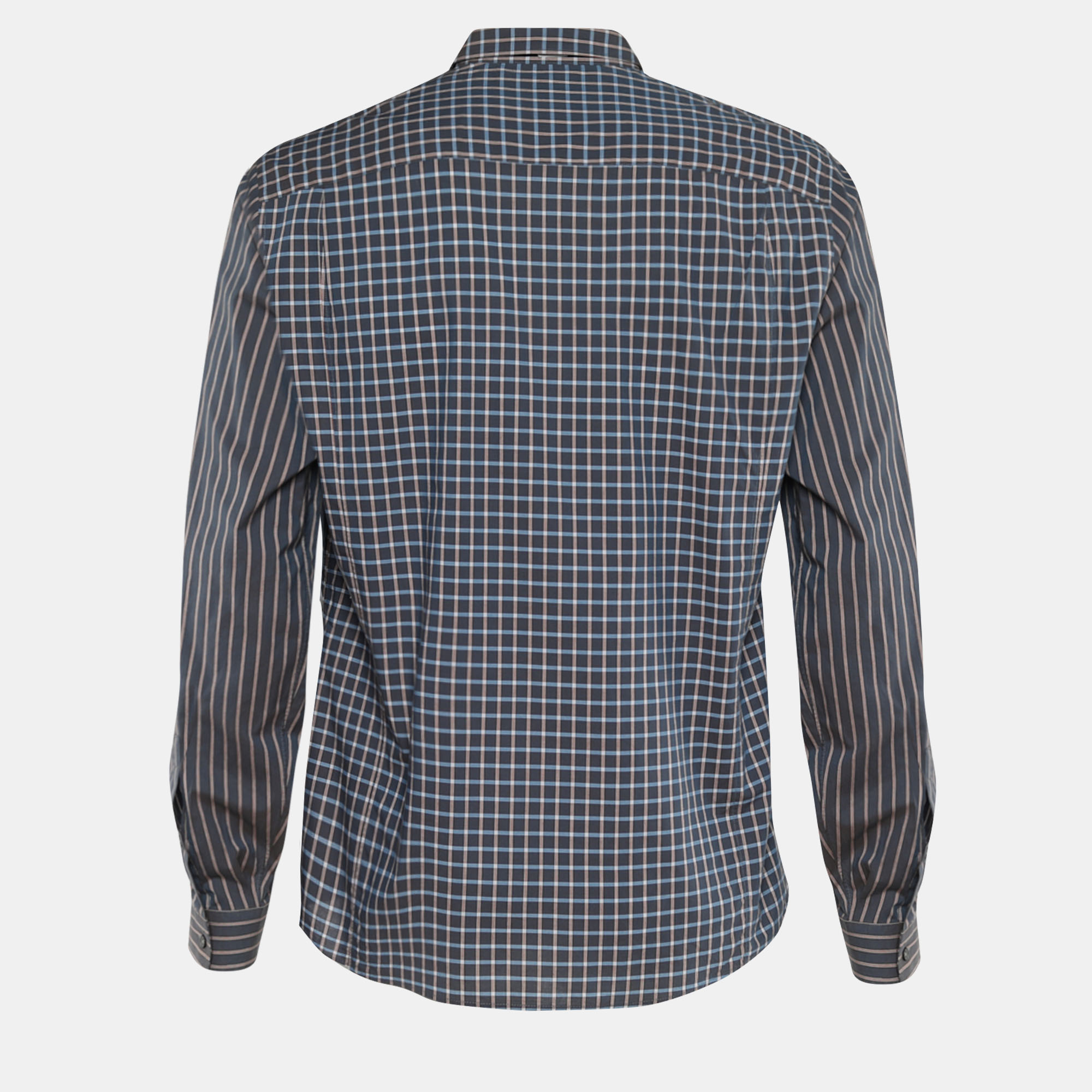 

Kenzo Vintage Indigo Blue Cotton Checked Slim Fit Shirt