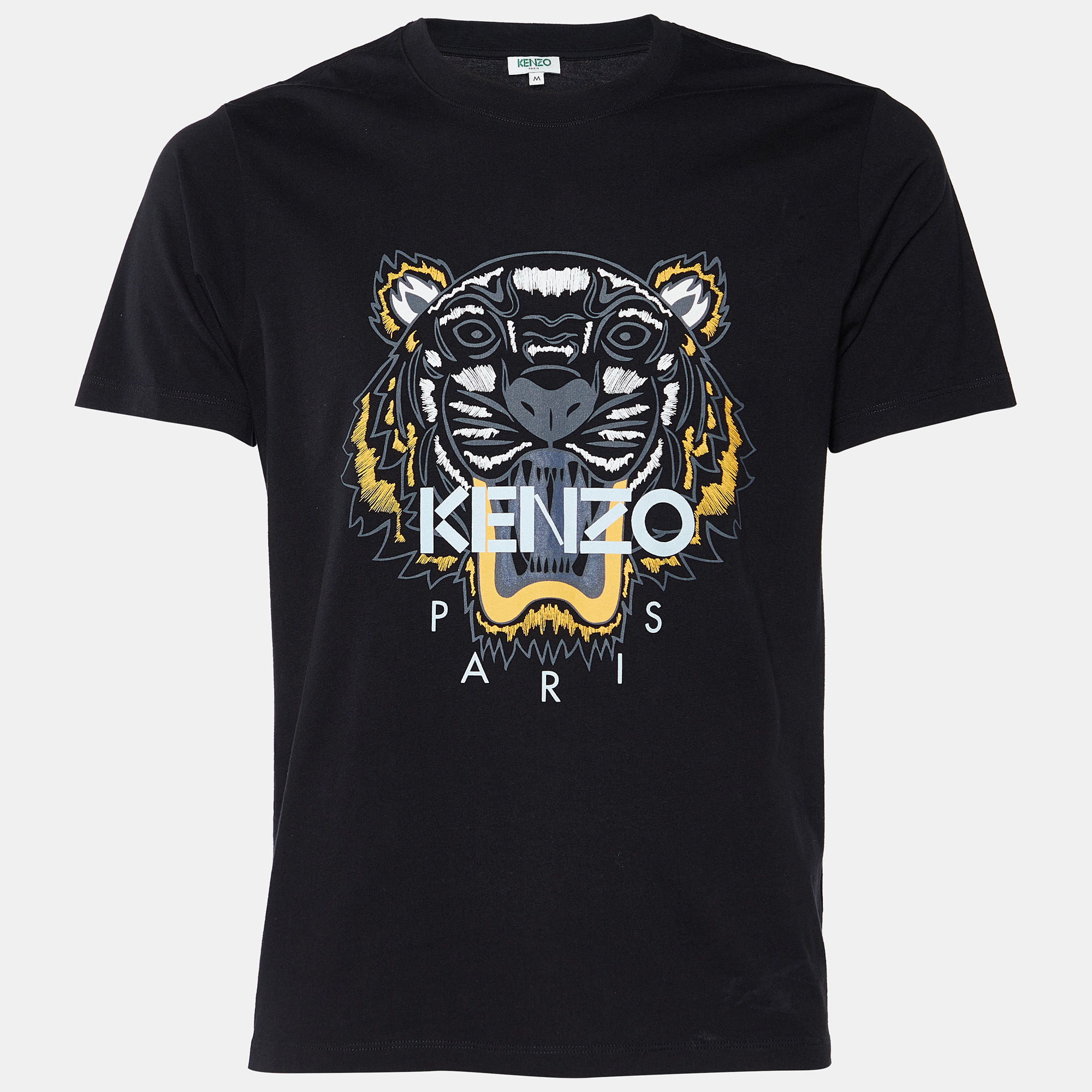 Pre Owned Kenzo Black Tiger Embroidered Cotton Crewneck T--Shirt M