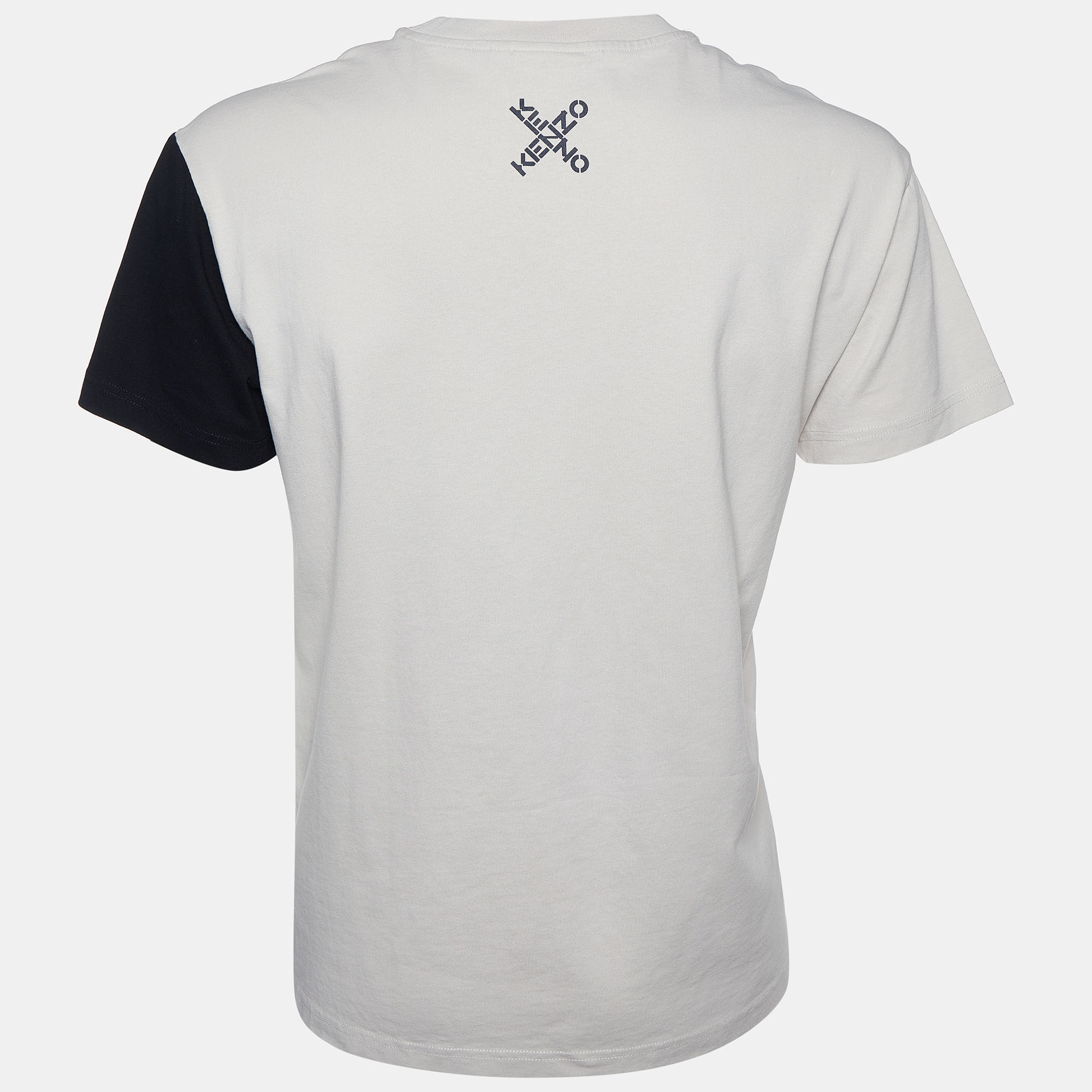 

Kenzo Beige & Black Cross Logo Printed Patch Cotton Knit T-Shirt