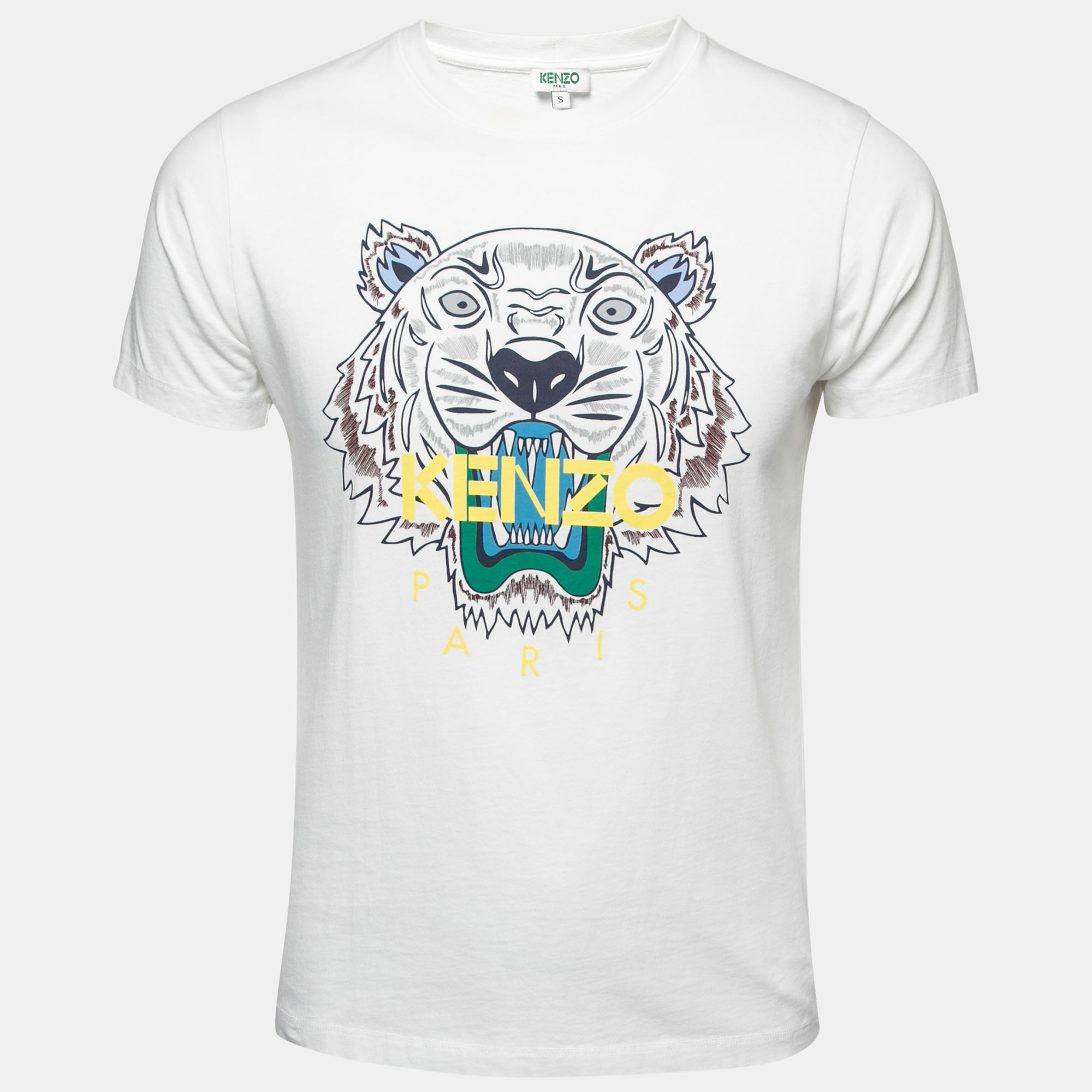 Click to view more detailed imagery on our partner's website Pre-owned Kenzo White Tiger Motif Print Cotton Crew Neck T-shirt S