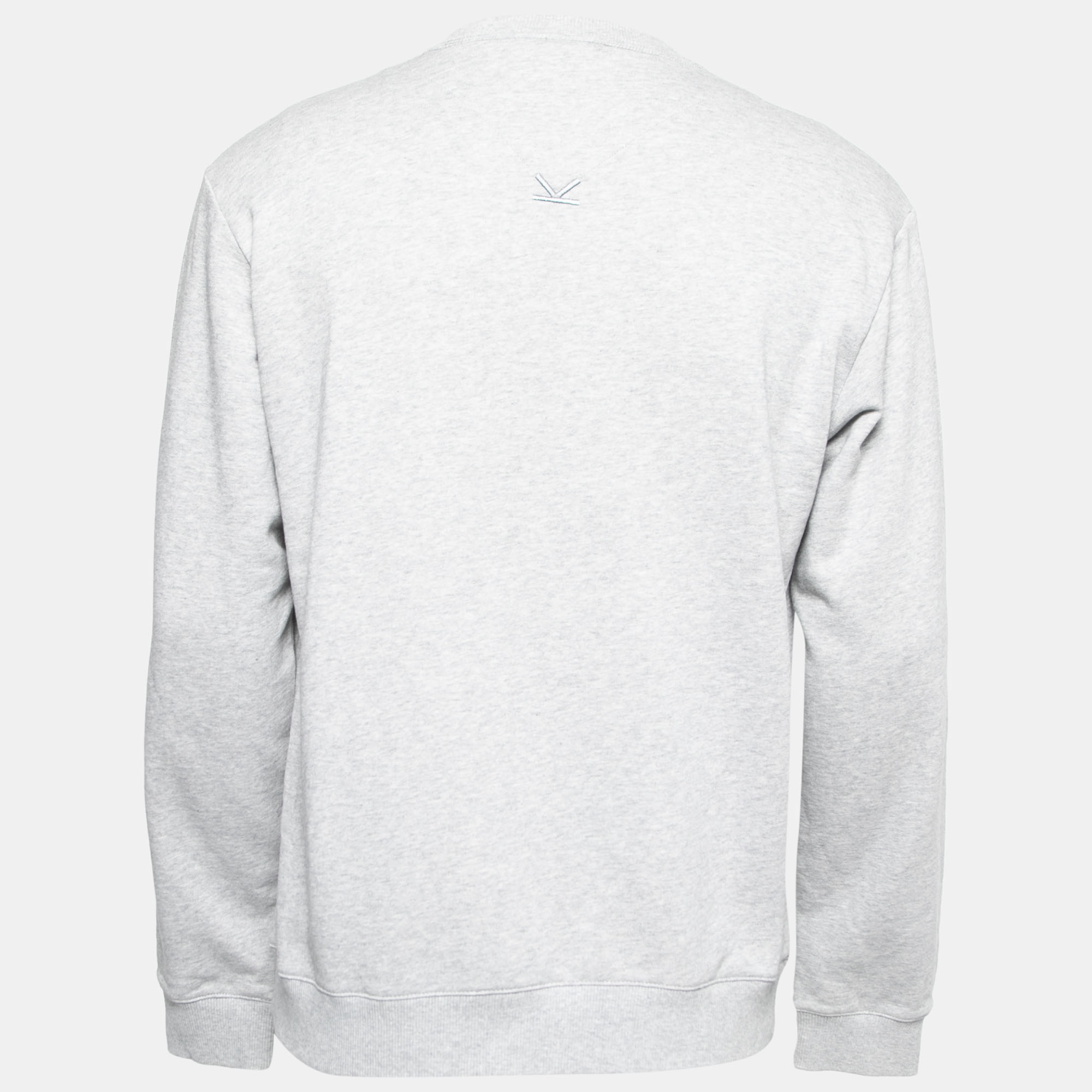 

Kenzo Grey Logo Embroidered Cotton Knit Crew Neck Sweatshirt