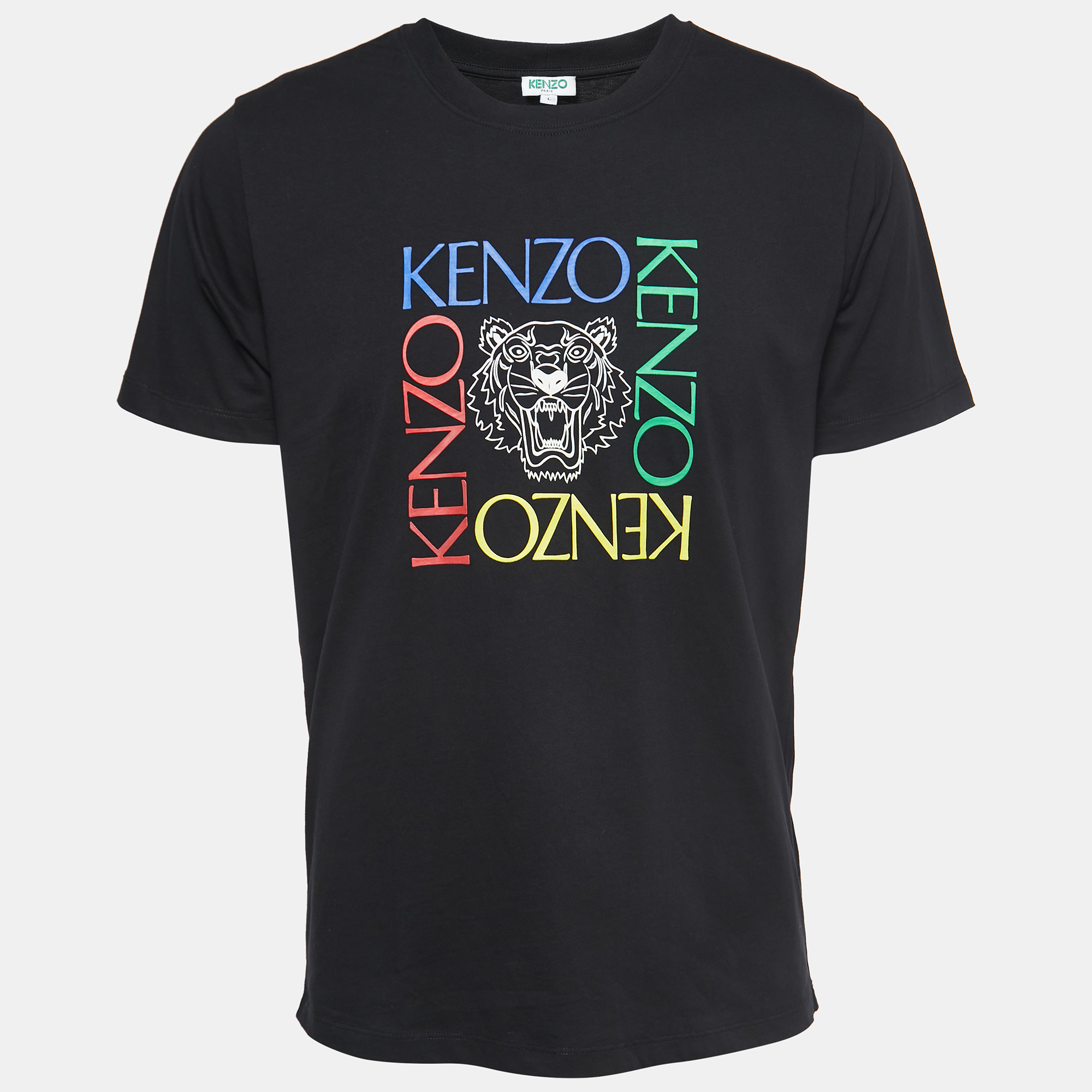 Pre-owned Kenzo Black Logo Print Cotton Crew Neck Half Sleeve T-shirt L