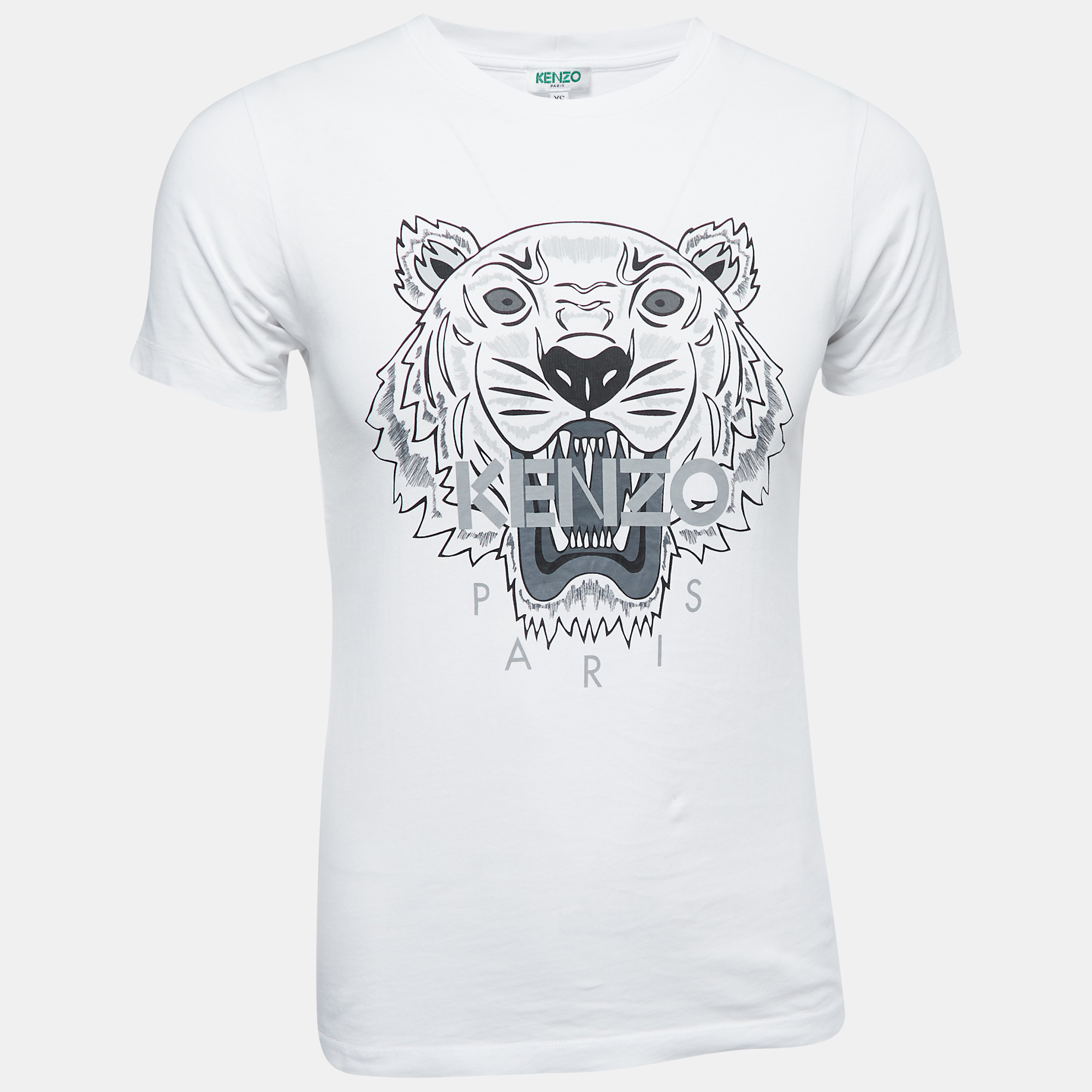 Pre-owned Kenzo White Logo Print Cotton Crew Neck Half Sleeve T-shirt Xs