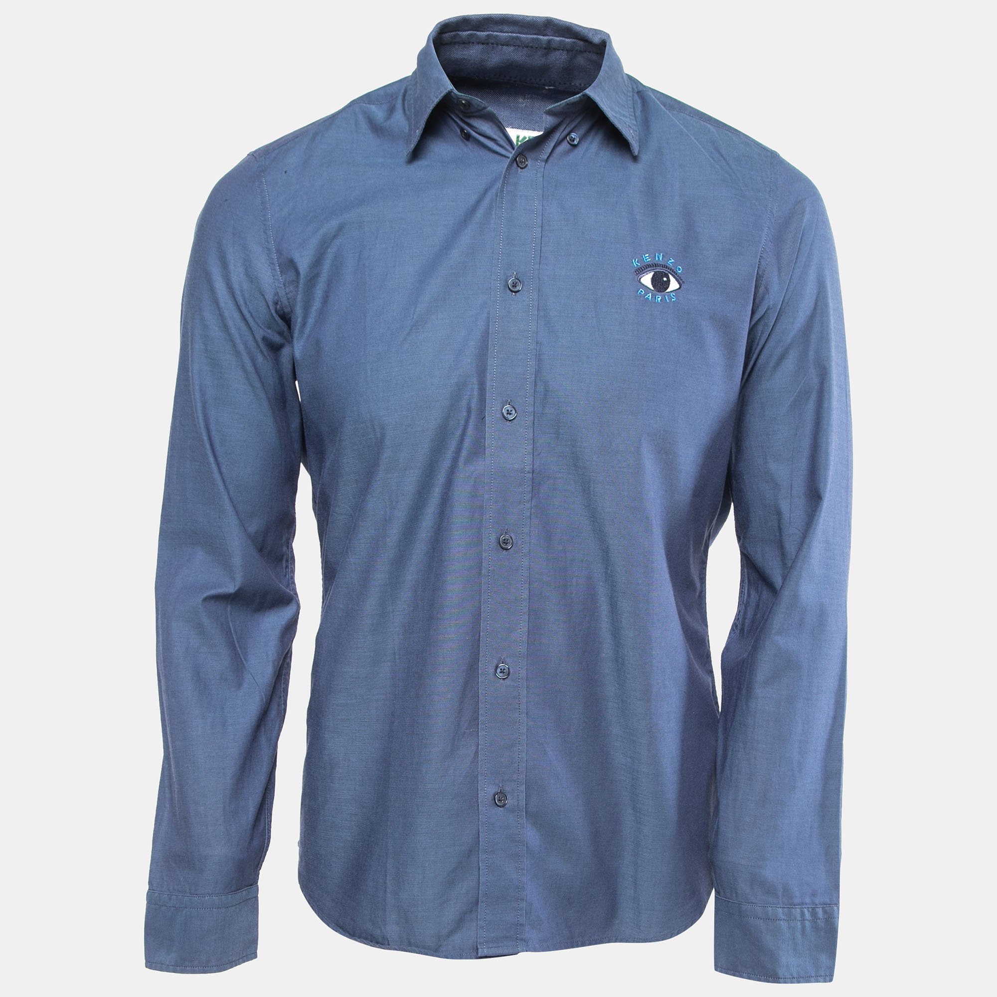 

Kenzo Navy Blue Cotton Eye Embroidered Button Down Shirt