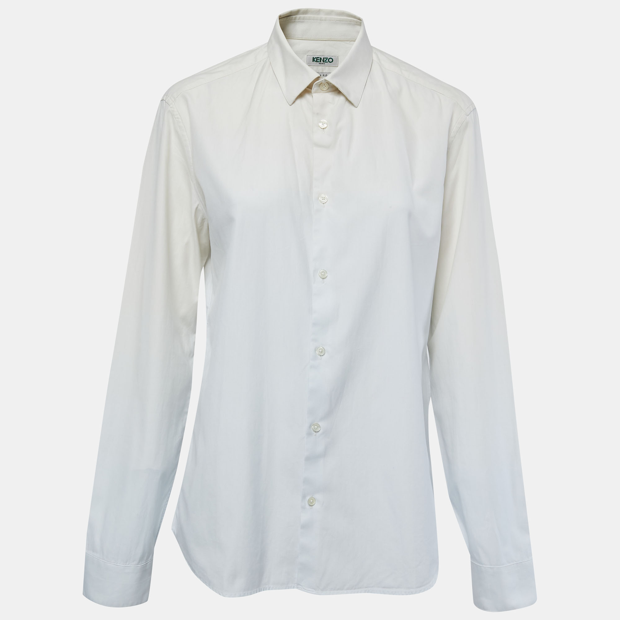 Pre-owned Kenzo Cream & White Cotton Button Front Shirt M