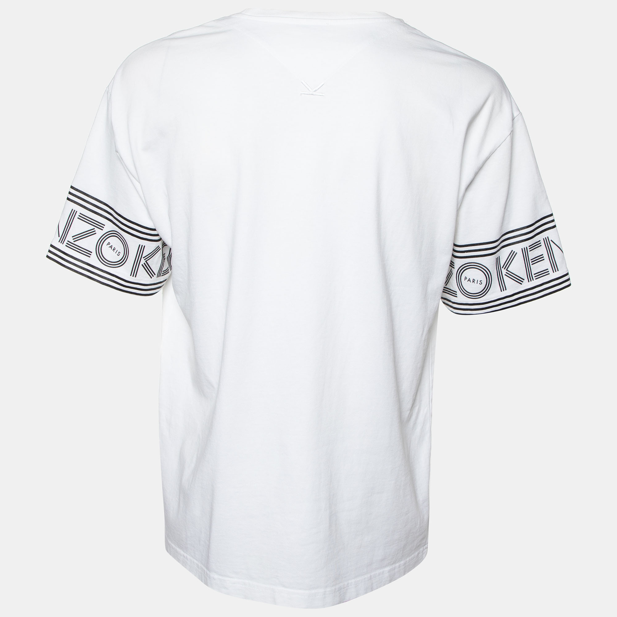 

Kenzo White Cotton Knit Logo Printed Sleeve Detail T-Shirt