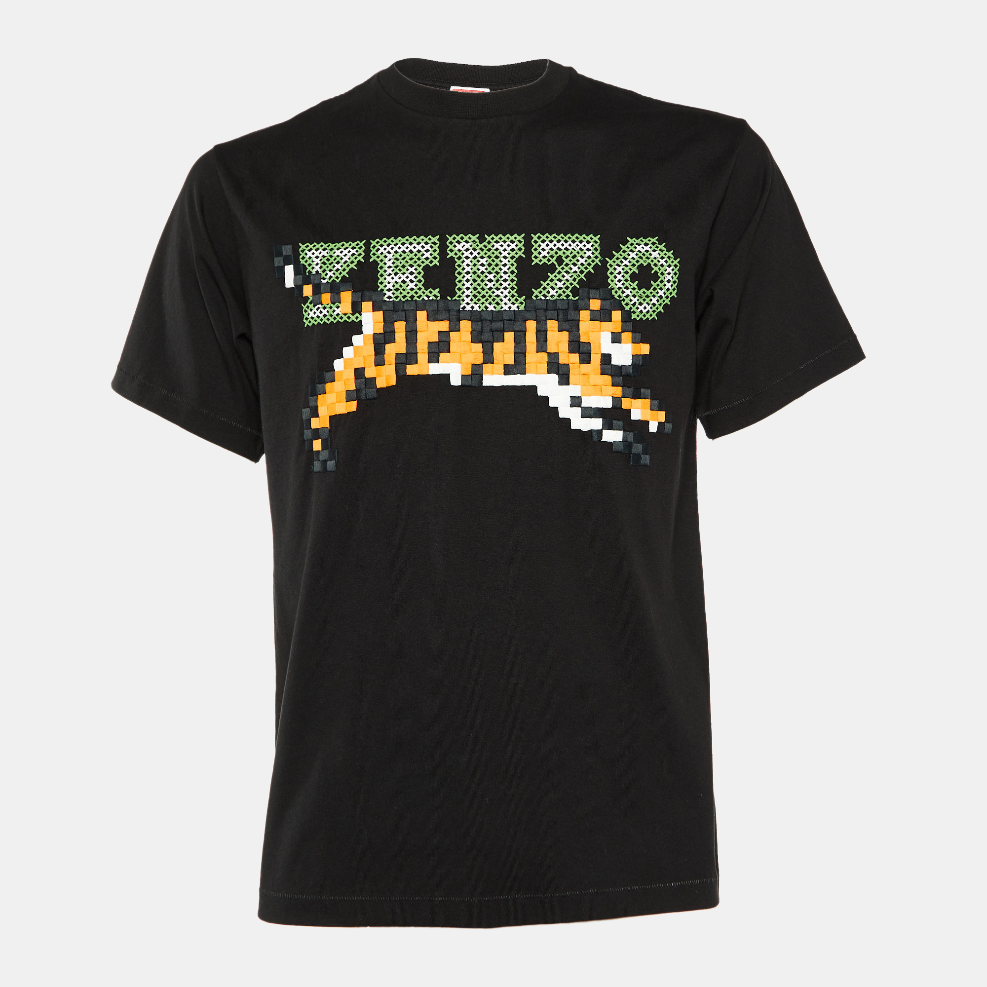 Pre-owned Kenzo Black Pixel Logo Embroidered Cotton Knit T-shirt S