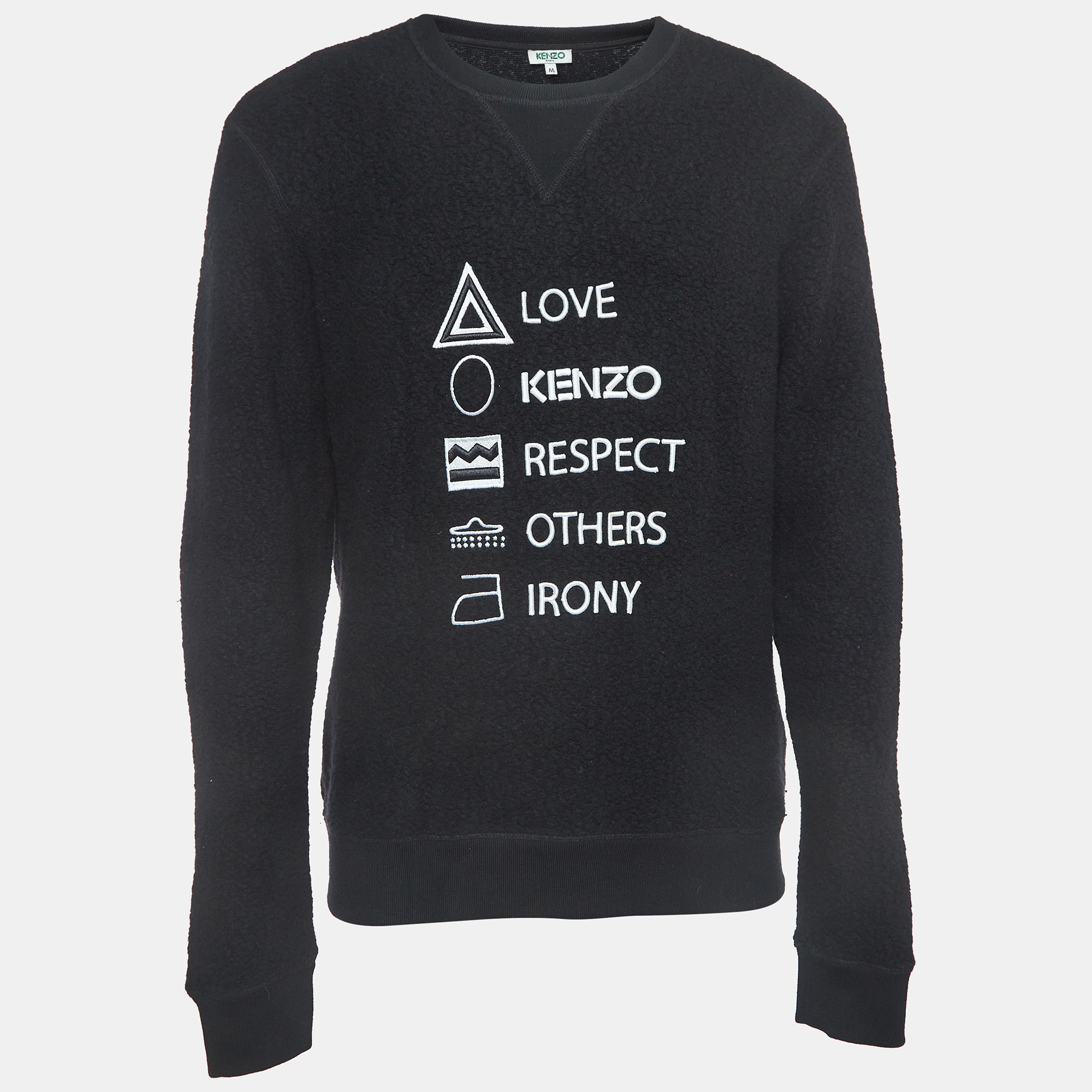 

Kenzo Black Logo Embroidered Wool Blend Crew Neck Sweatshirt