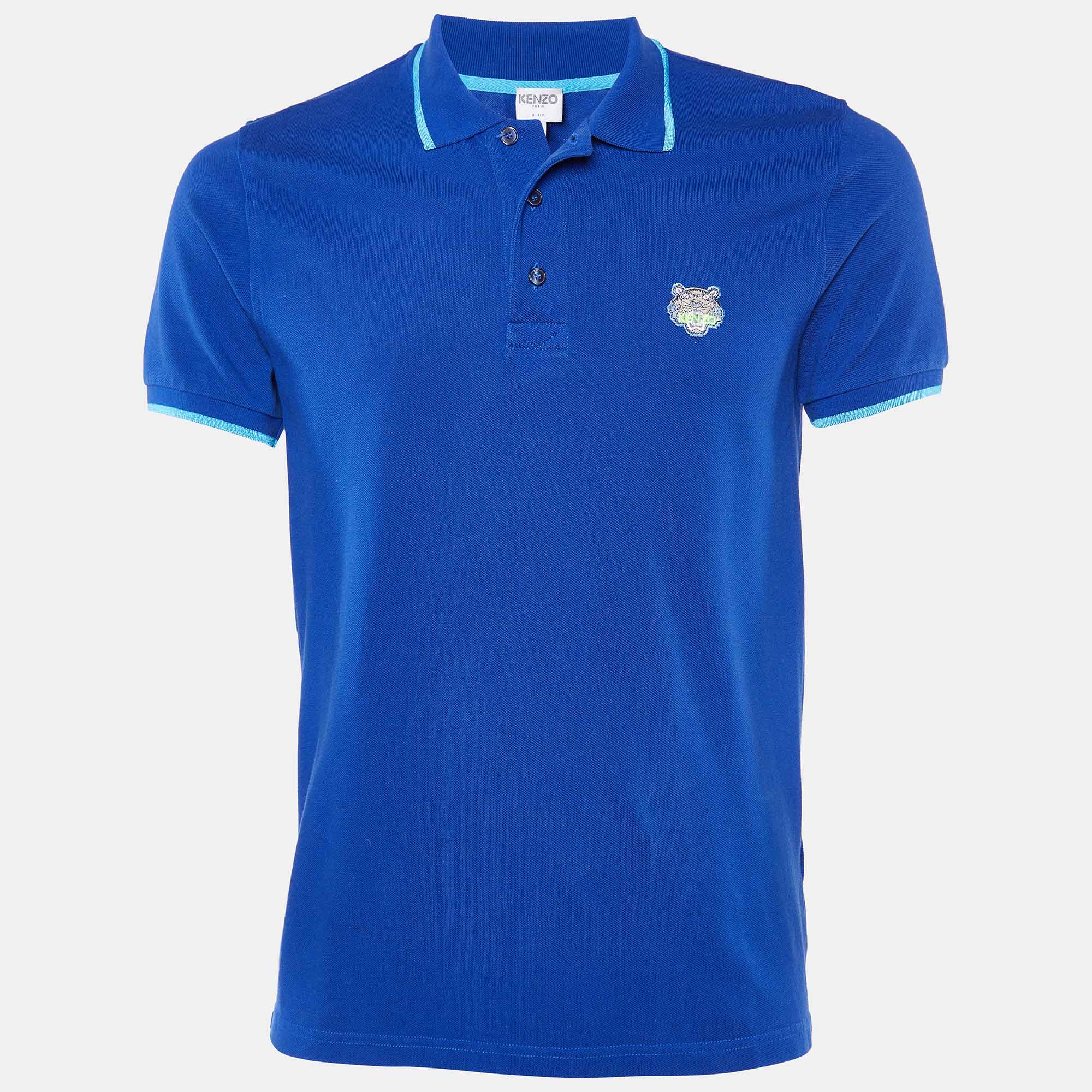 

Kenzo Blue Cotton Pique Tiger Patch K-Fit Polo T-Shirt S