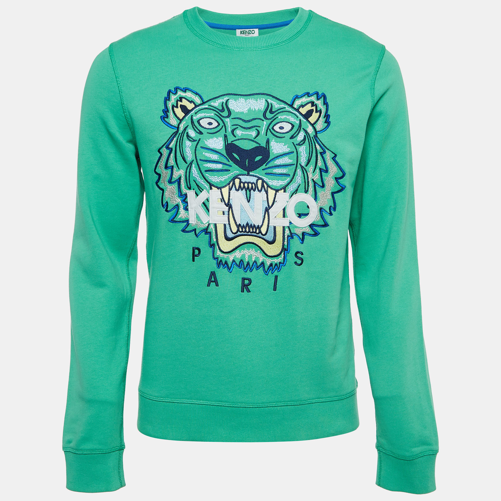Pre-owned Kenzo Green Tiger Embroidered Cotton Crew Neck Sweatshirt M