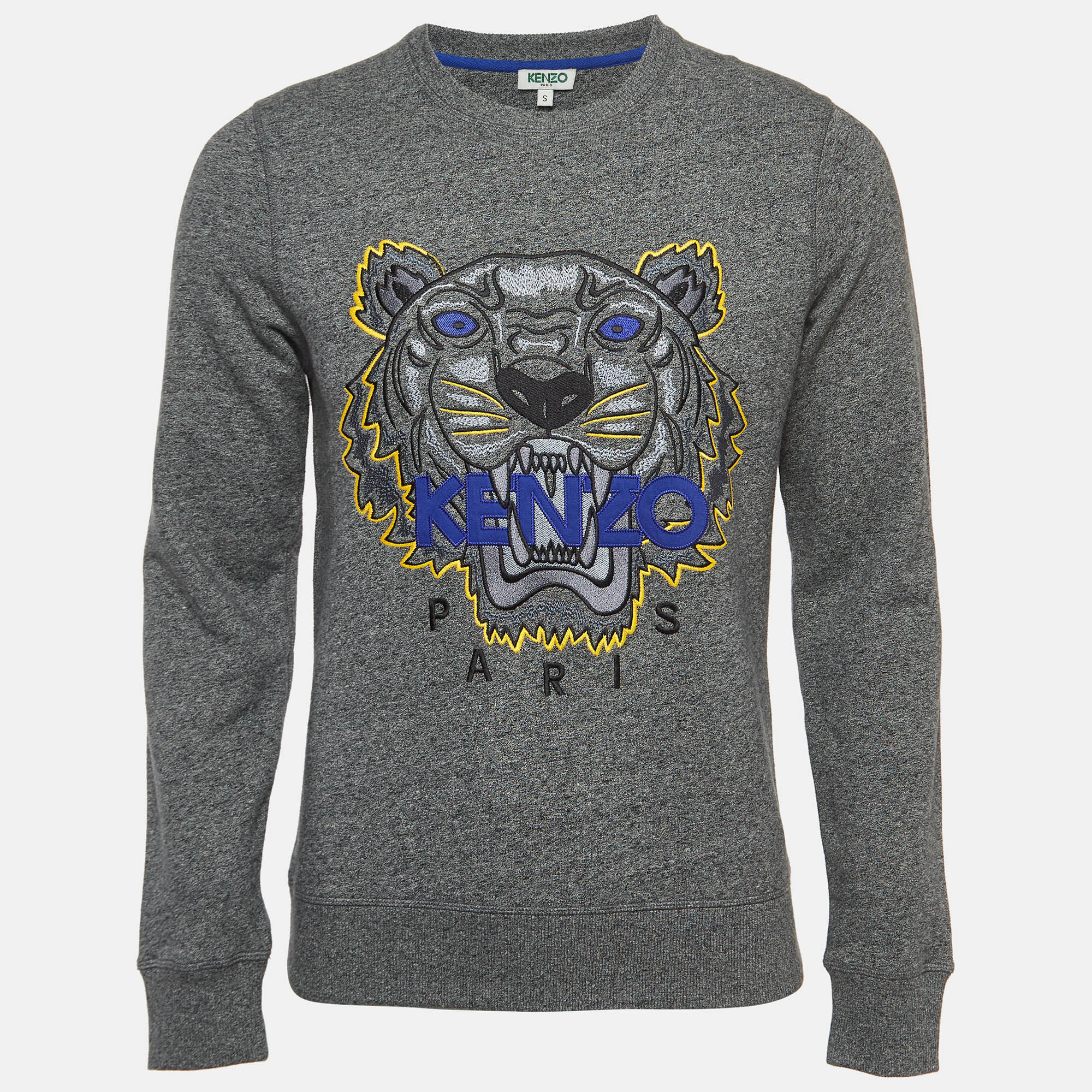 Pre-owned Kenzo Grey Logo Tiger Embroidered Cotton Crew Neck Sweatshirt S