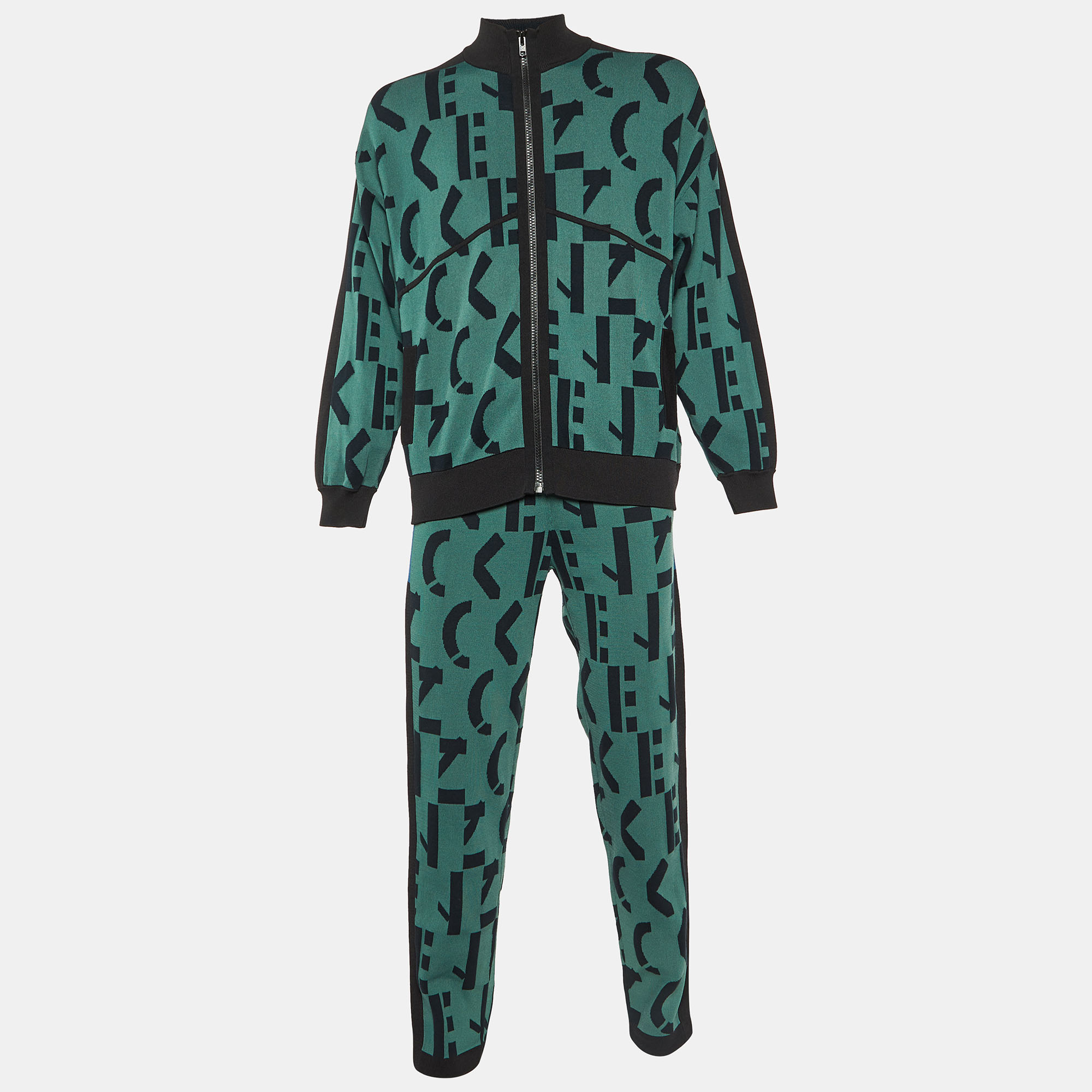 Pre-owned Kenzo Green Logo Knit Track Suit Set M/s