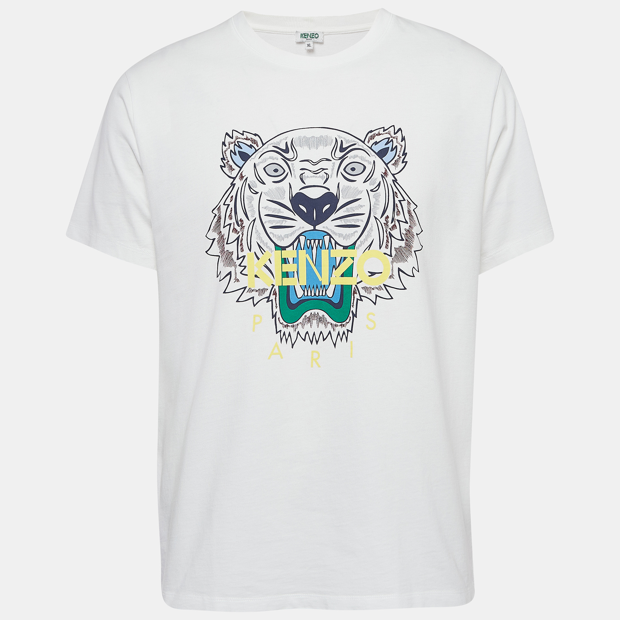 

Kenzo White Logo Print Cotton Crew Neck T-Shirt