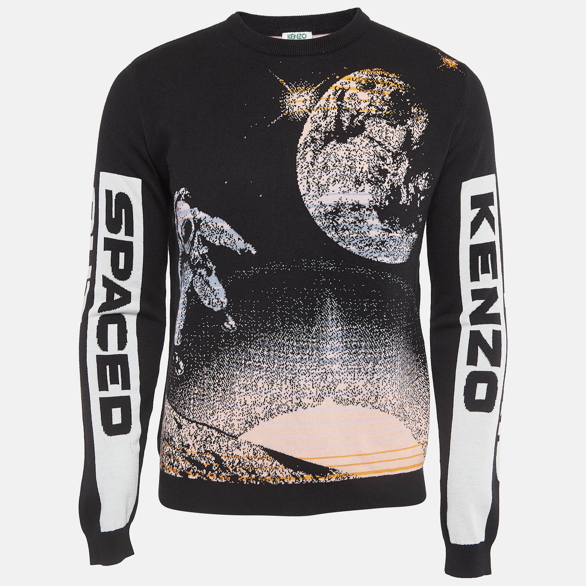Pre-owned Kenzo Black Spaced Out Intarsia Knit Crew Neck Sweatshirt S