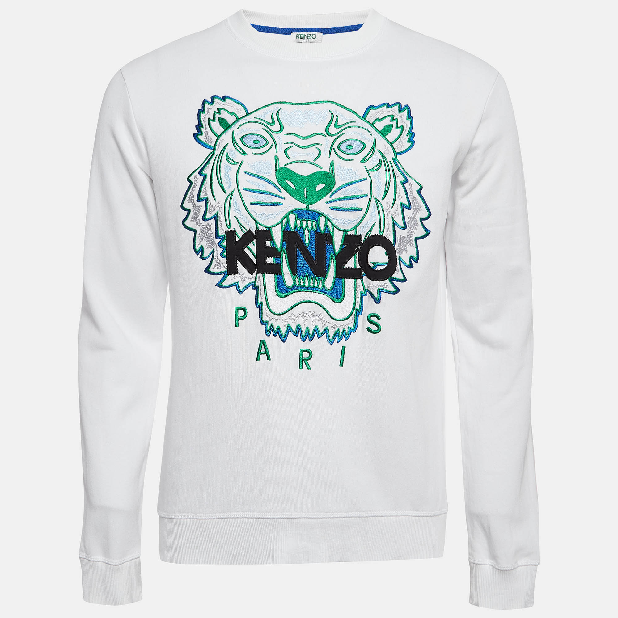 Pre-owned Kenzo White Logo Tiger Embroidered Cotton Sweatshirt S