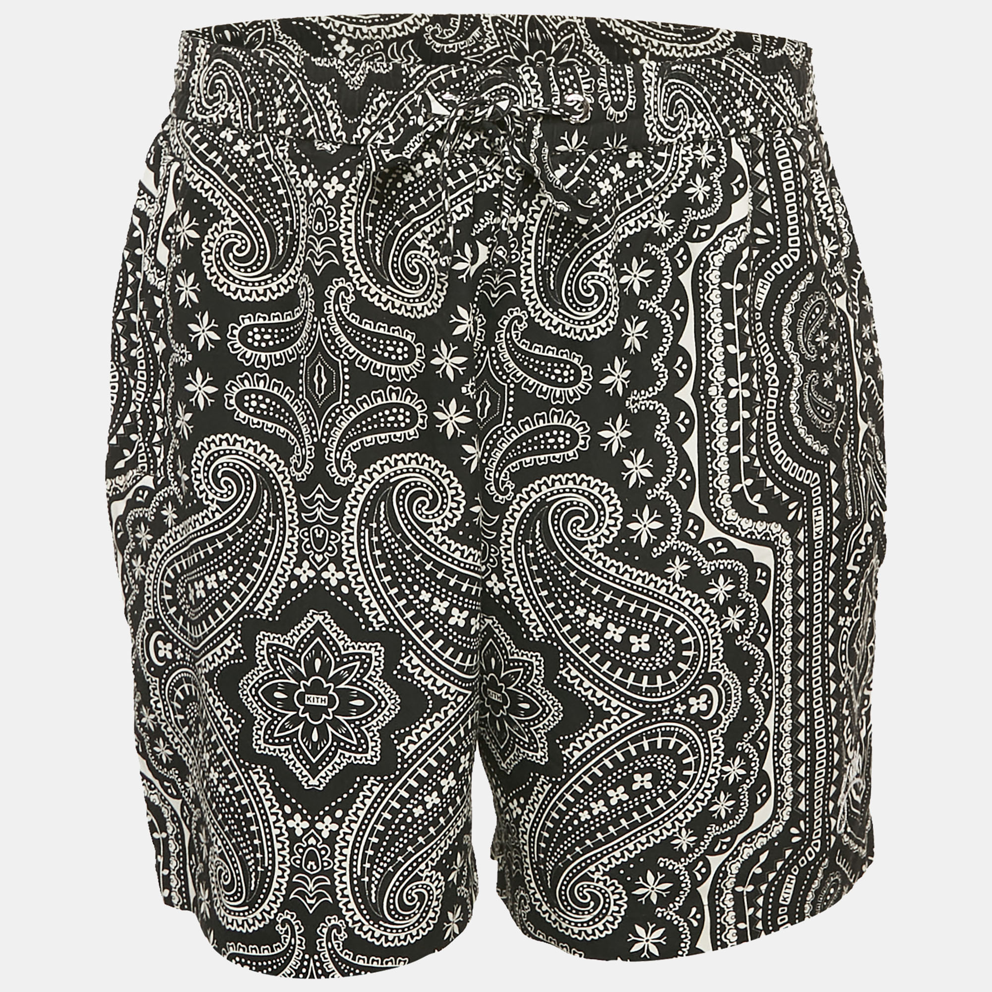 

Kith Black Paisley Print Silk Jersey Shorts L