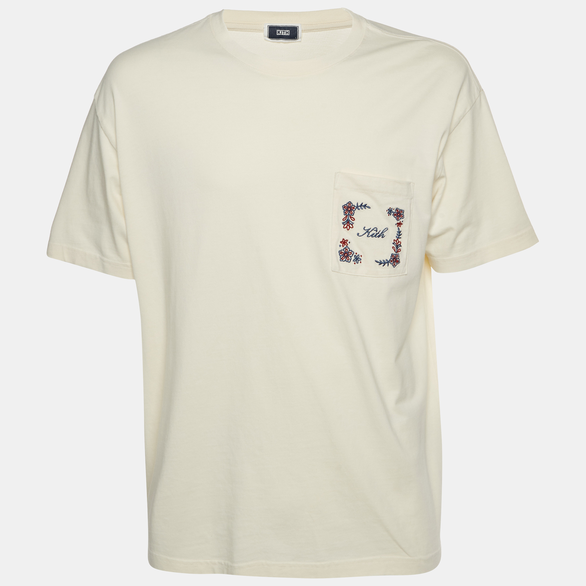 

Kith Beige Floral Logo Embroidered Jersey Pocket T-Shirt L