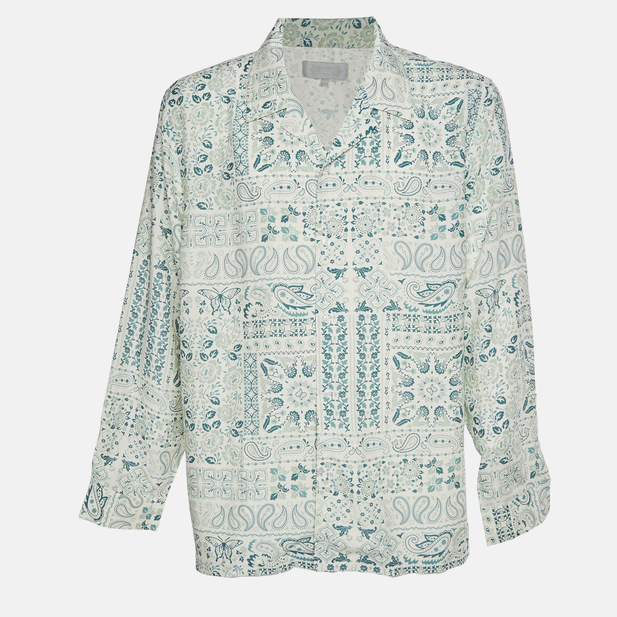 

Kith Cream/Green Paisley Print Cotton Blend Long Sleeve Shirt XL