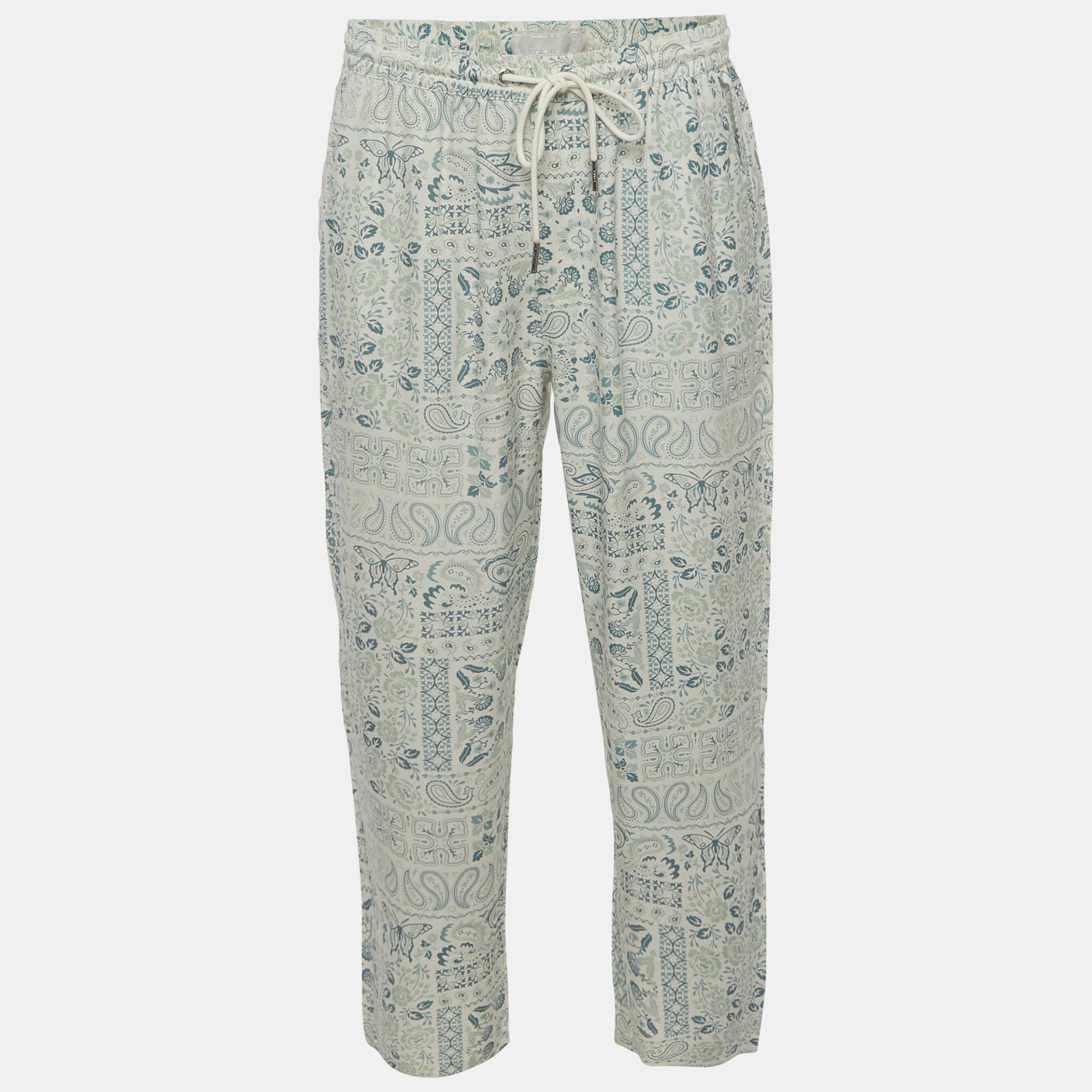 

Kith Cream/Green Paisley Print Silk Blend Barrow Pants L