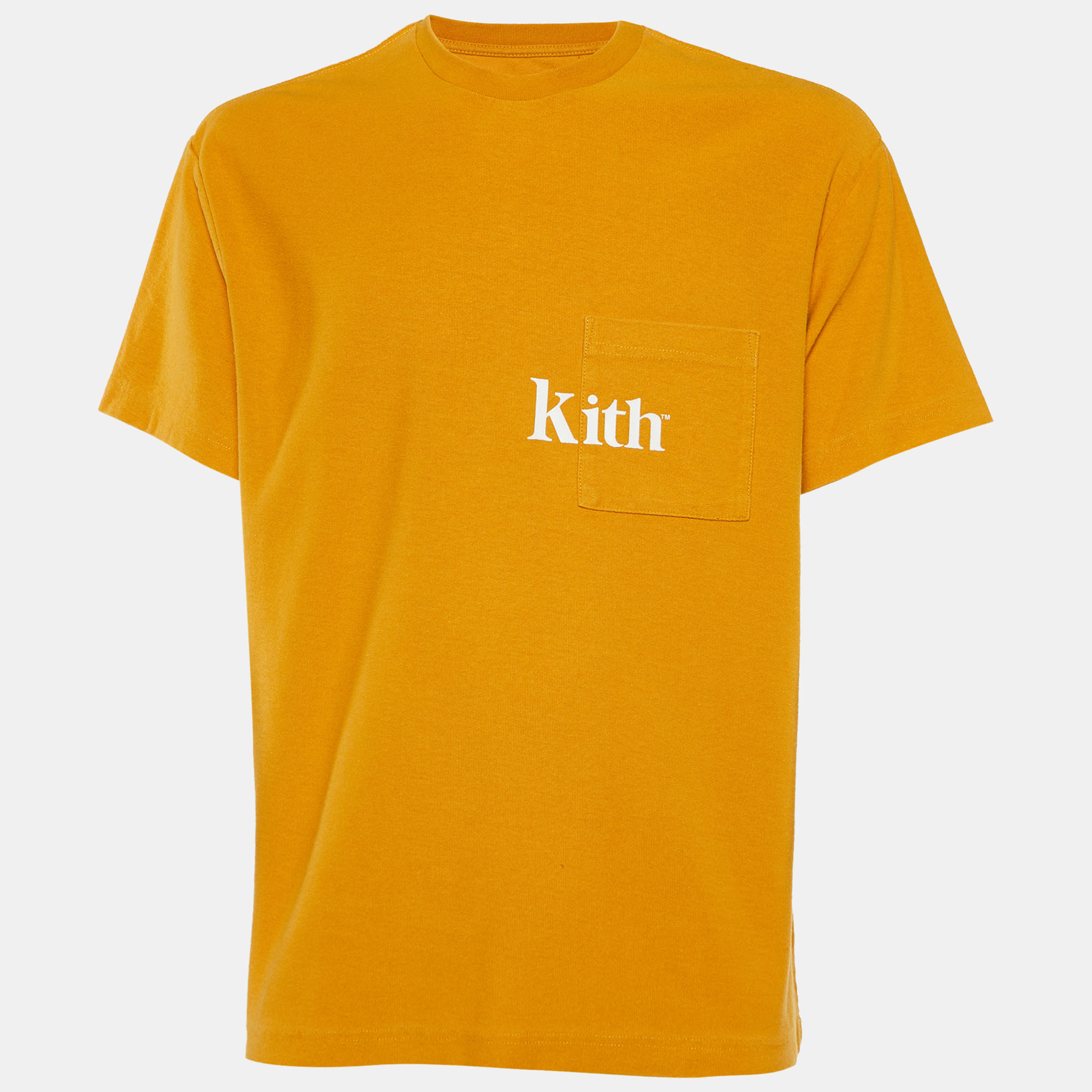 

Kith Mustard Yellow Cotton Knit Logo Printed Crewneck T-Shirt