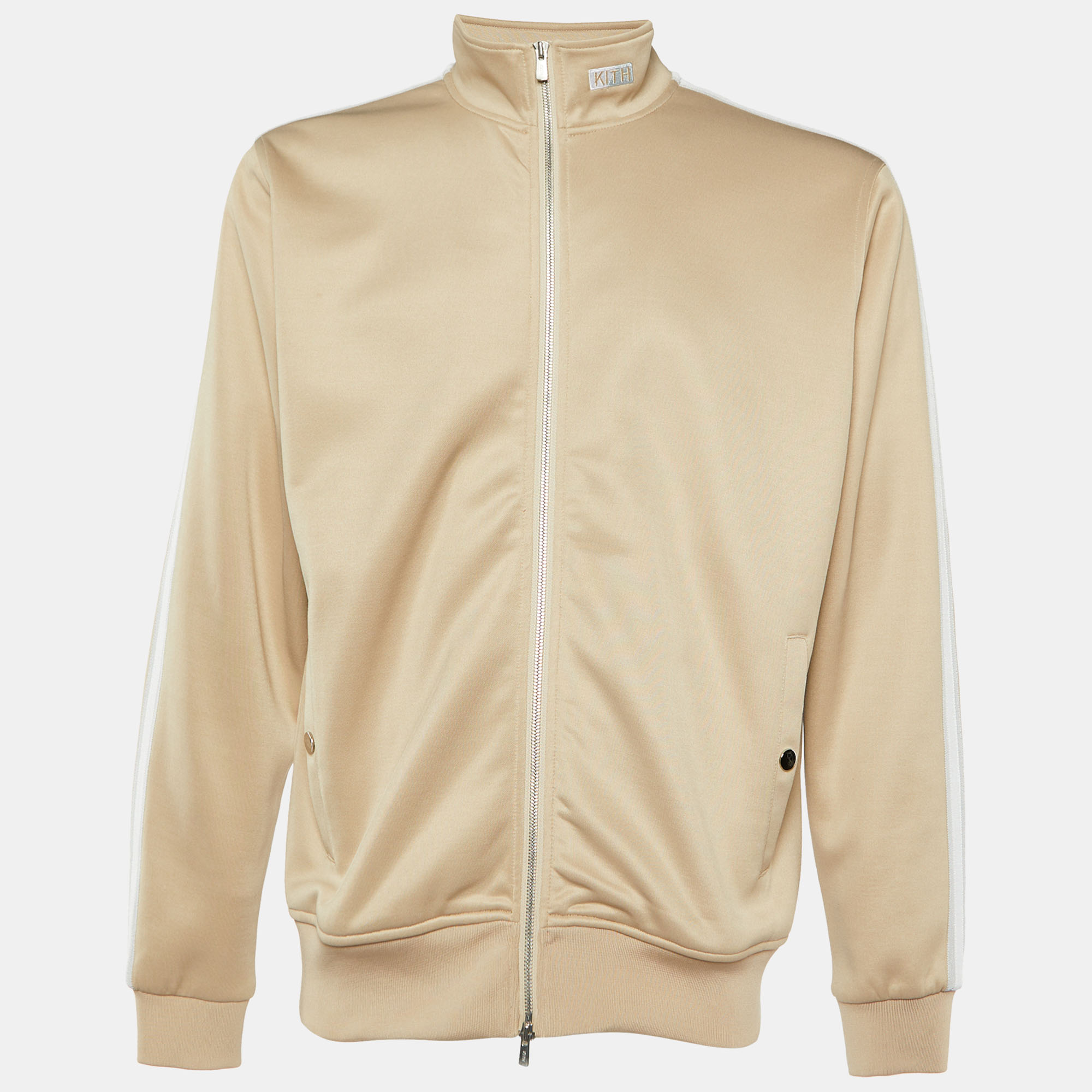 

Kith Beige Logo Applique Detail Jersey Zip Front Jacket