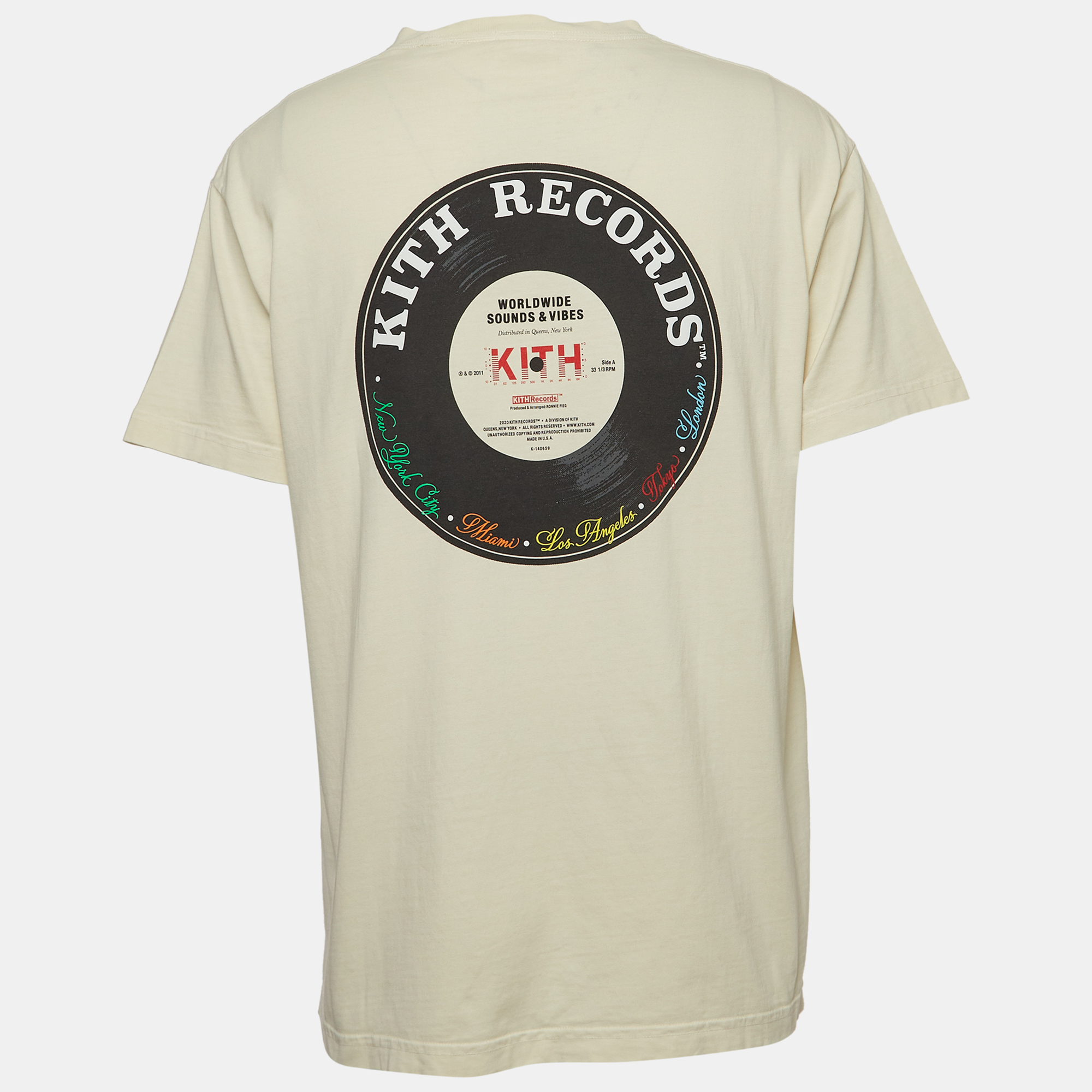 

Kith Cream Kith Records Print Cotton Crew Neck T-Shirt
