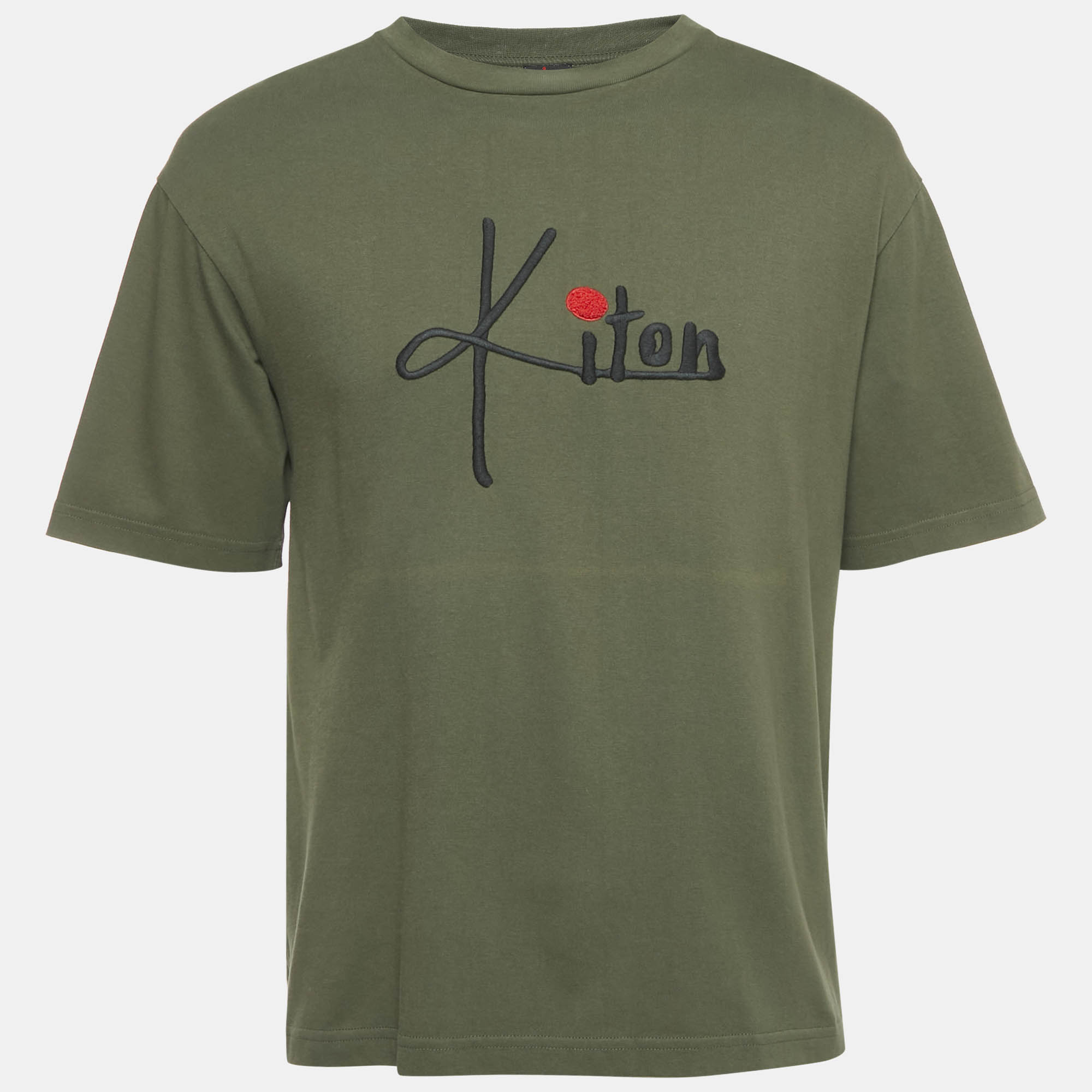 

Kiton Olive Green Logo Embroidered Crewneck T-Shirt S