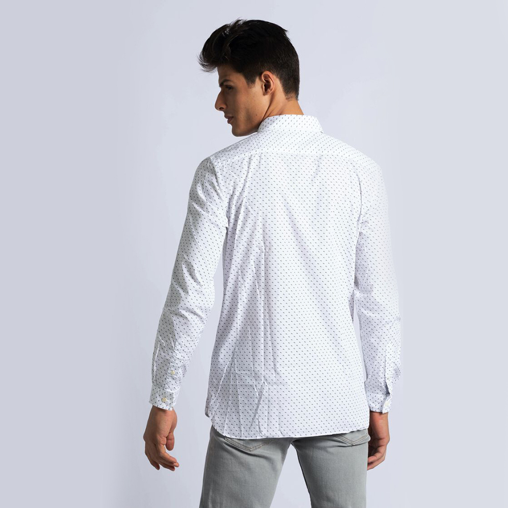 

Lacoste White Slim Fit Mini Signature Print Cotton Poplin Shirt  (Available for UAE Customers Only, Blue