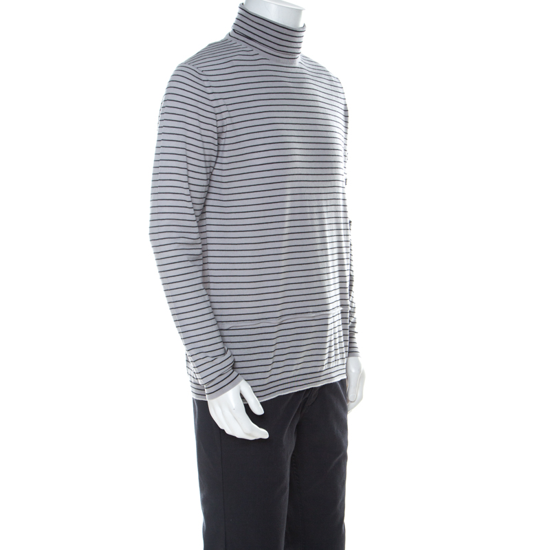 

Lanvin Grey Wool Striped Turtle Neck Sweater