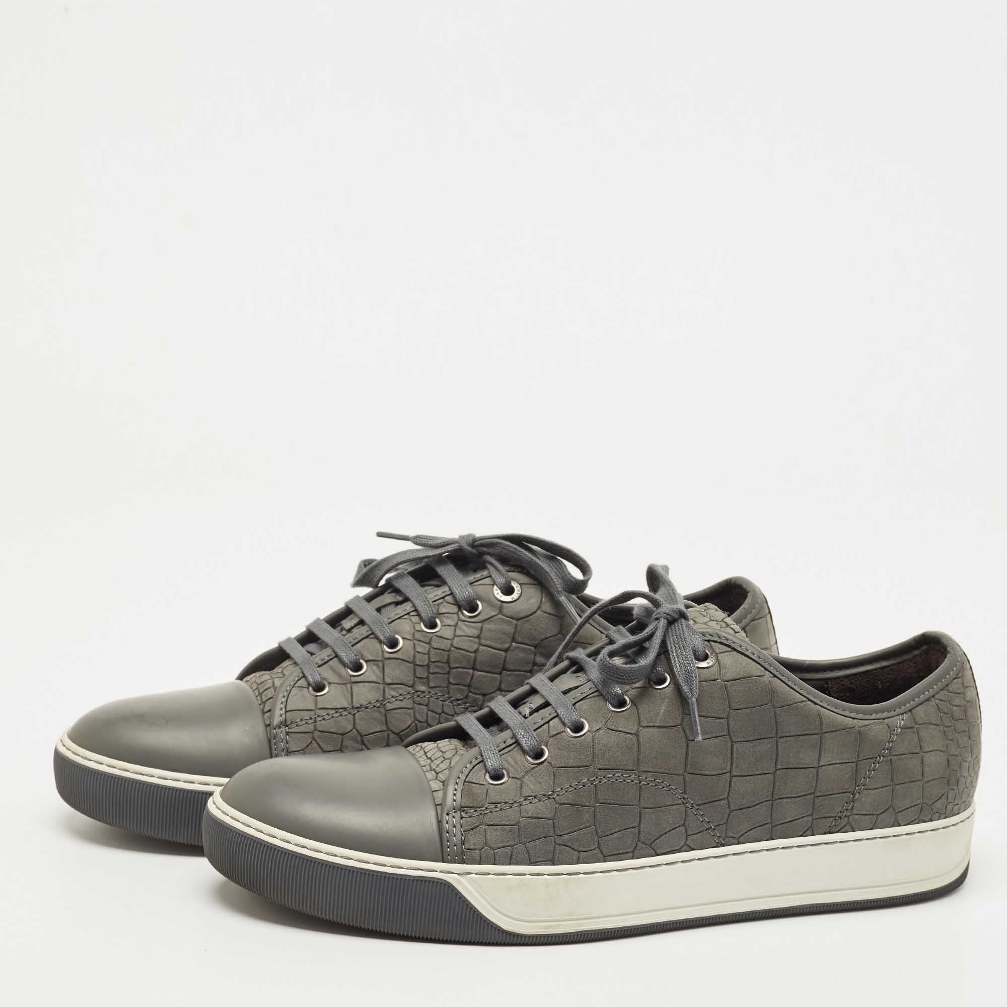 

Lanvin Grey Croc Embossed Leather Low Top Sneakers Size