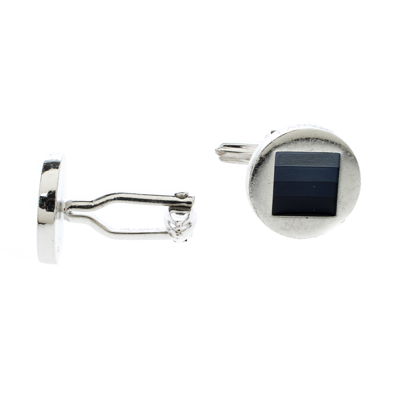 

Lanvin Enamel Silver Tone Round Cufflinks