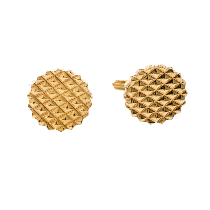 Pre Owned Lanvin Textured Gold Tone Round Cufflinks