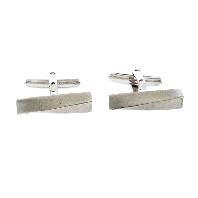 Lanvin Twisted Silver Tone Bar Cufflinks