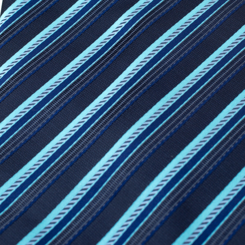 Pre-owned Lanvin Blue Diagonal Striped Silk Traditional Tie