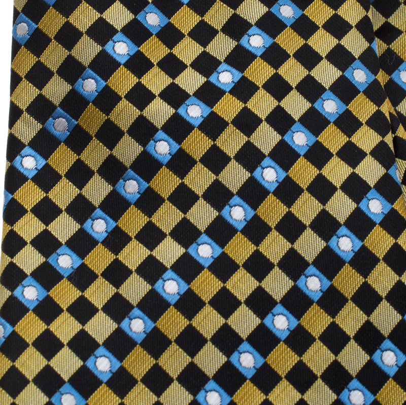 Pre-owned Lanvin Yellow And Blue Diagonal Checkered Silk Tie