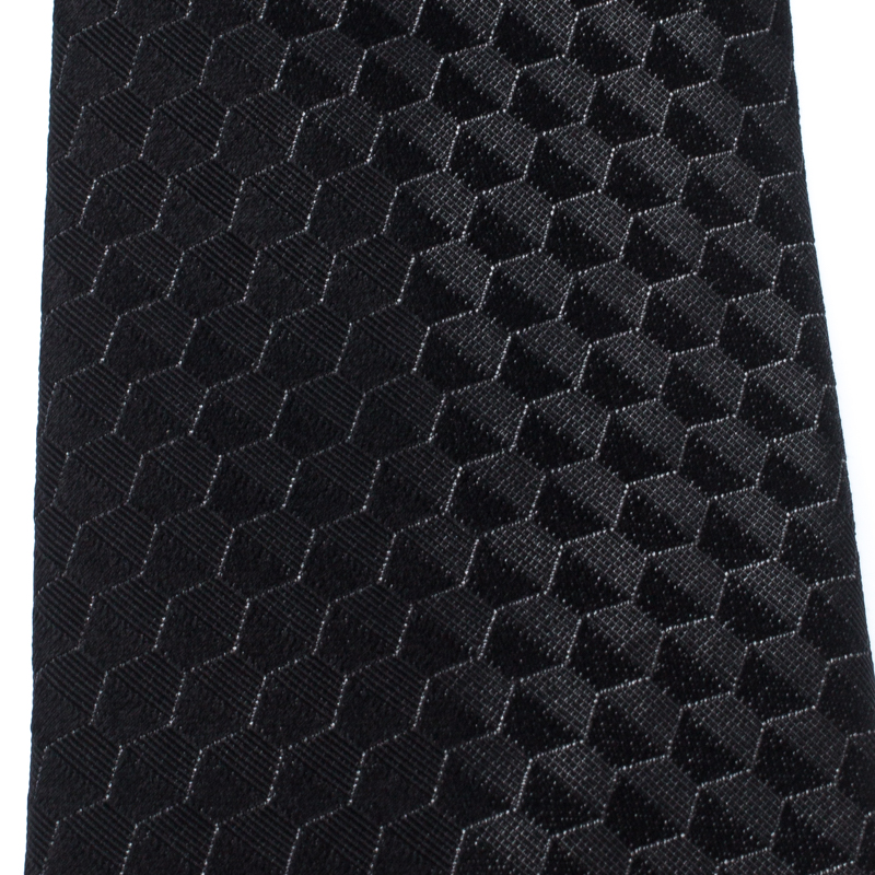 

Lanvin Charcoal Grey Geometric Pattern Narrow Silk Tie