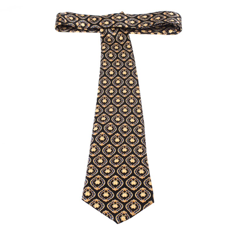 Pre-owned Lanvin Vintage Black & Gold Baroque Print Silk Tie