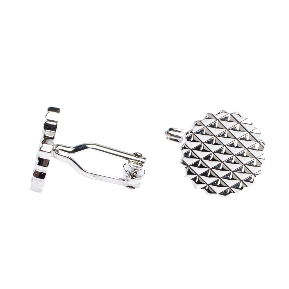 

Lanvin Engraved Silver Plated Round T-Bar Cufflinks