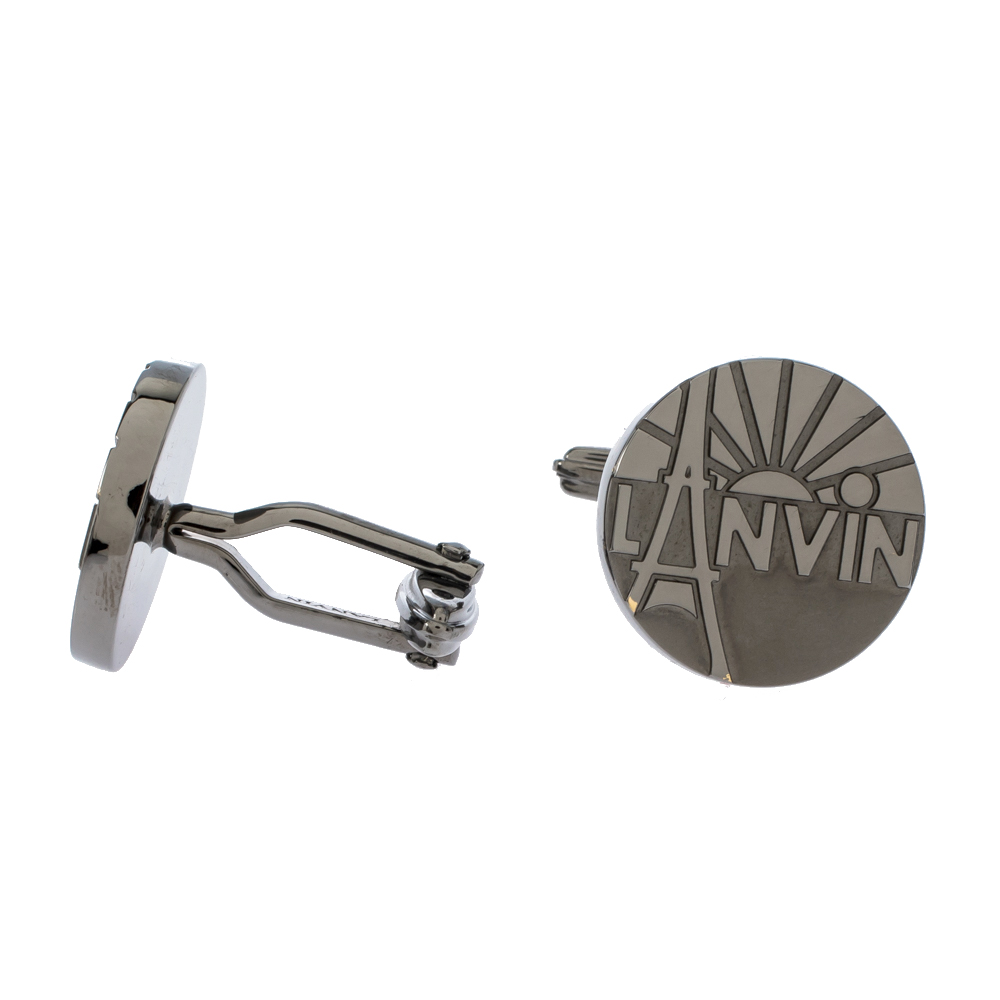 

Lanvin Rhodium Plated Paris Logo Cufflinks, Silver