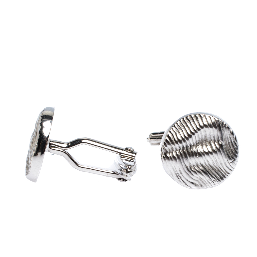 

Lanvin Rhodium Plated Embossed Round T-Bar Cufflinks, Silver